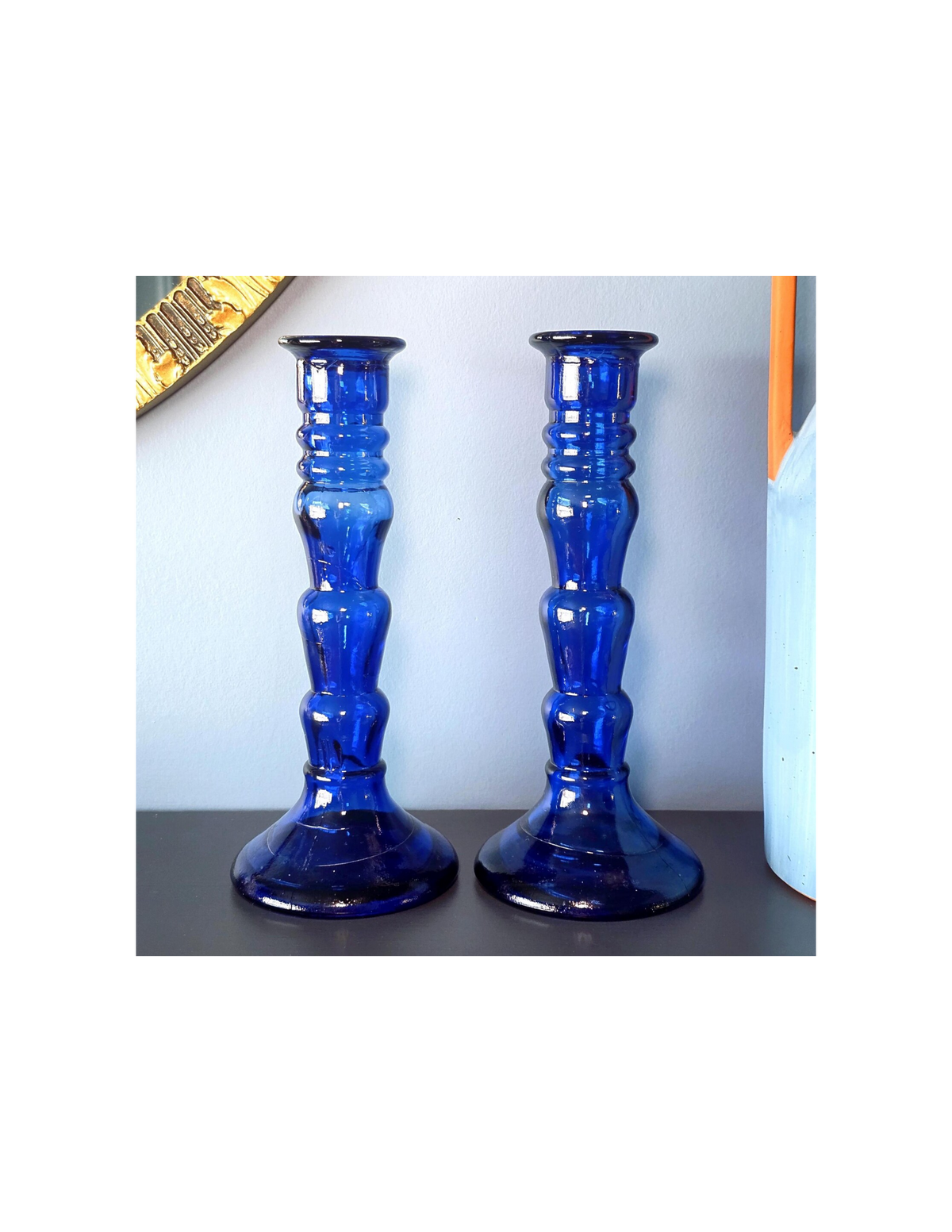 Cobalt Blue Candlestick Holders - Set of 2
