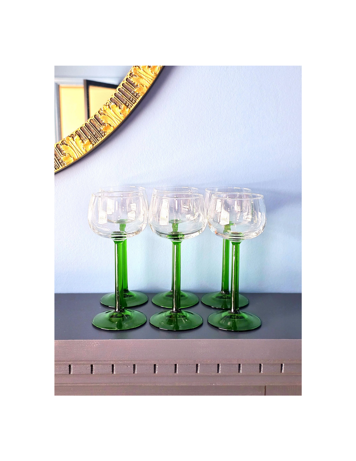 Set of 6 1970s Vintage Luminarc Emerald Green Stem Wine Glasses